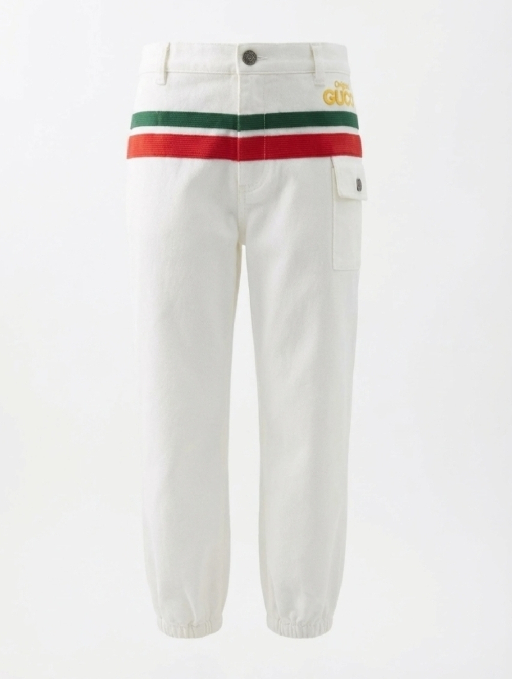 NEW - AUTHENTIC GUCCI White Denim Suit with Sporty Stripes